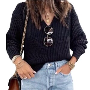 Everlane The Textured Cotton Blend Vneck Black Size S #1642